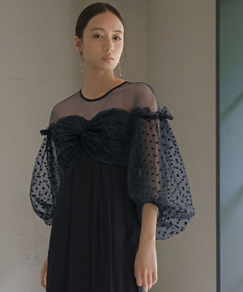 GIRL DRESS FOR NOW パンツドレス フロッキードットシアー