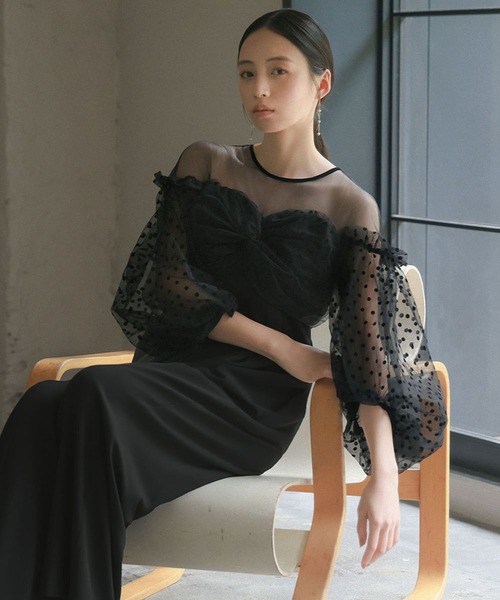 GIRL DRESS FOR NOW パンツドレス フロッキードットシアー