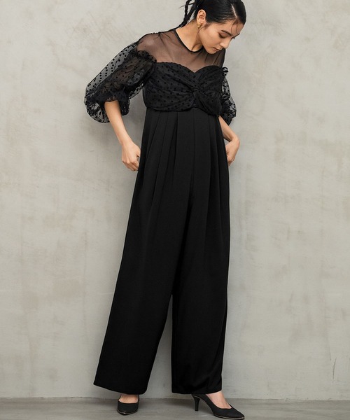 GIRL DRESS FOR NOW パンツドレス フロッキードットシアー