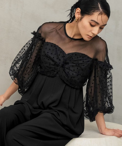 GIRL DRESS FOR NOW パンツドレス フロッキードットシアー