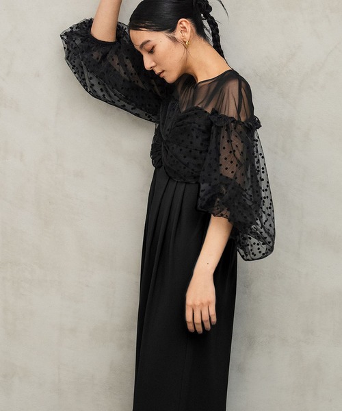 GIRL DRESS FOR NOW パンツドレス フロッキードットシアー