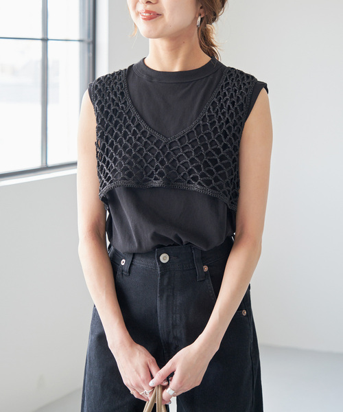 Spick＆Span ベスト ラメメッシュショートニットベスト