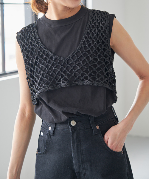 Spick＆Span ベスト ラメメッシュショートニットベスト
