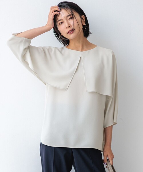 tシャツ 「洗える」ストレッチジョーゼット ケープデザイン カットソー