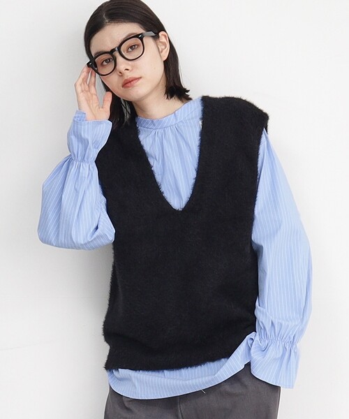 THE SHOP TK シャツ ブラウス 「2点セット」フェザーベスト＋シャツ 