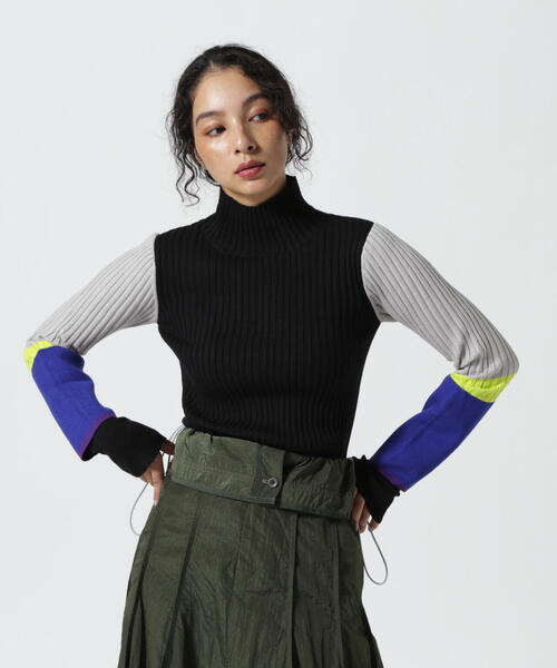 ニット AULA AILA/アウラアイラ/COLOR BLOCK SLEEVE RIB KNIT 