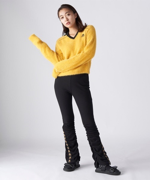 新品Lサイズ　カッパゴルフレディースKAPPAロゴグレー/イエロー セーター Kappa（カッパ） ニット セーター 「Kappa/カッパ」レディースニット