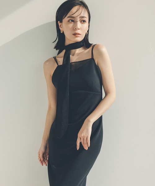 【ゆか】anuans シアーレイヤーキャミワンピース　ネイビー アニュアンス anuans シアーレイヤーキャミワンピース （NAVY