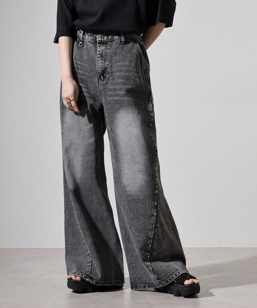 unisex buggy design denim/ワイドデニム スタッズデニム
