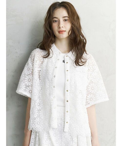 ブラウス シャツ FLOWER LACE HALF SLEEVE SHIRTS レディース