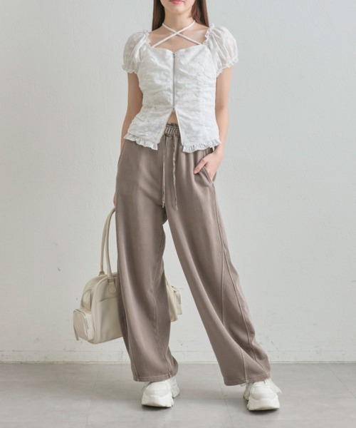 国内発送★VS PINK♥ワイドレッグスウェットパンツ OLIVE des パンツ バレルレッグスウェットパンツ レディース