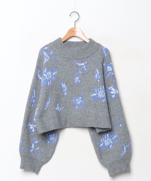 moment+ 長袖ニット FREE グレー×サックスブルー レディース