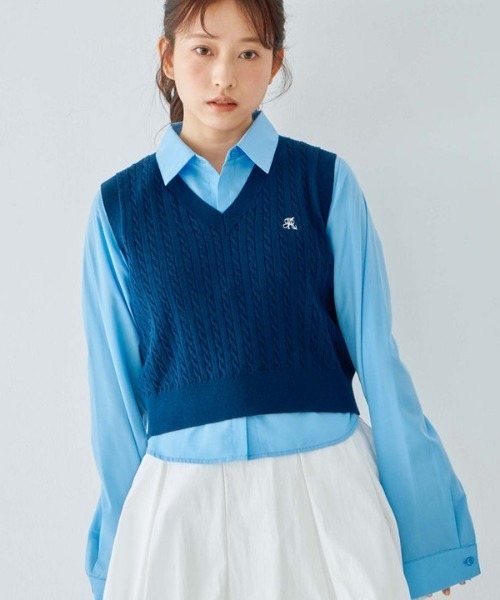 SEQUEL ケーブルニット ベスト 黒 シャツ GANRYU 七分袖カットソー M