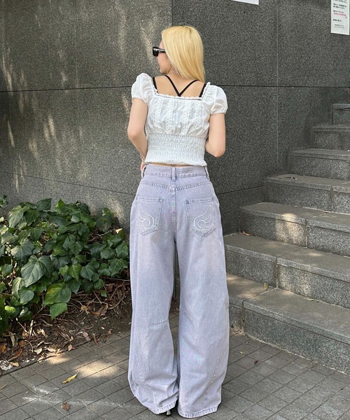 06AW名作SWAGGER紫ステッチワイドデニム Y2K⁠ 11747391 666s-21】21oz