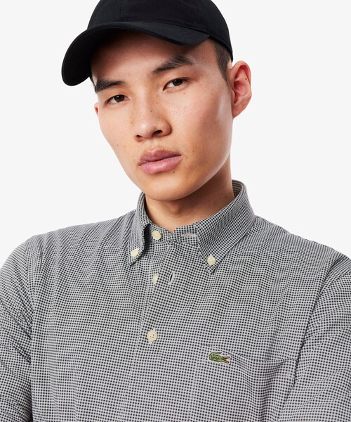 【未使用】ラコステ UVカットマイクロチェックポロシャツ 黒 US Mサイズ LACOSTE ポロシャツ 消臭・速乾・UVカット ストレッチ マイクロ