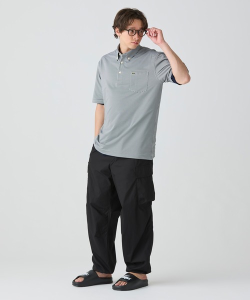 【未使用】ラコステ UVカットマイクロチェックポロシャツ 黒 US Mサイズ LACOSTE ポロシャツ 消臭・速乾・UVカット ストレッチ マイクロ