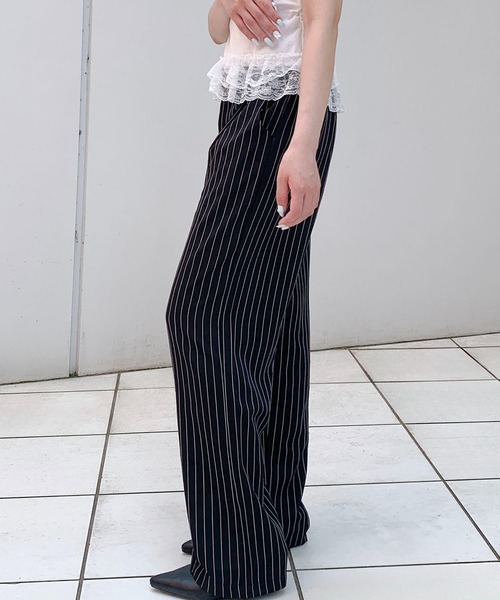 ワイドパンツ スラックス パンツ 「通勤・通学」ハイウエスト ピン