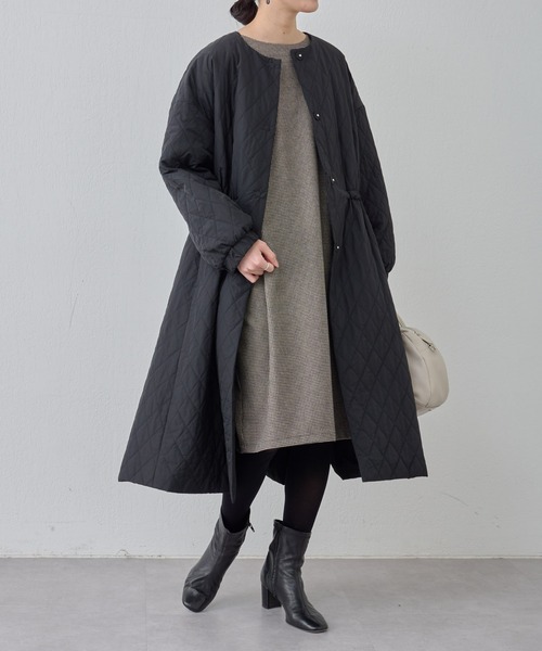 BEARDSLEY 　ノーカラー Aラインコート　ウールブラック ロングコートF BEARDSLEY ノーカラー Aラインコート ウールブラック ロングコートF