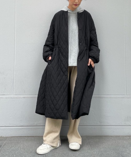 美品 BEAERDSLEY ビアズリー ノーカラー ウール コート 黒 サイズF BEARDSLEY（ビアズリー） ノーカラーコート FREE ブラック レディース