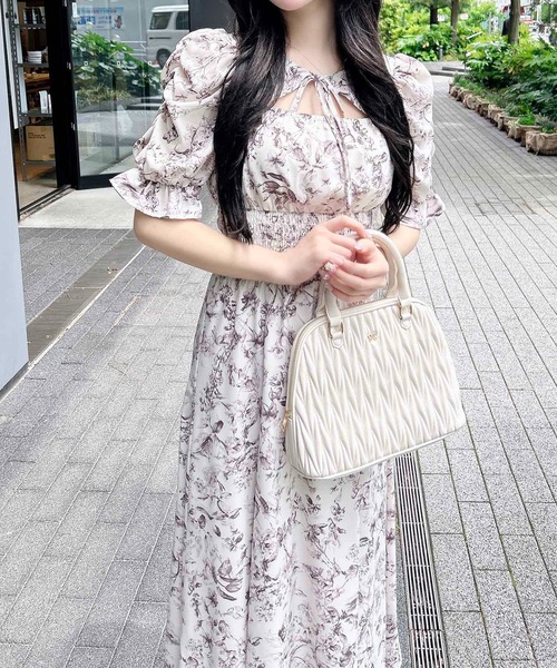 INGNI ワンピース デコルテオープン花柄ワンピース : ZOZOTOWN