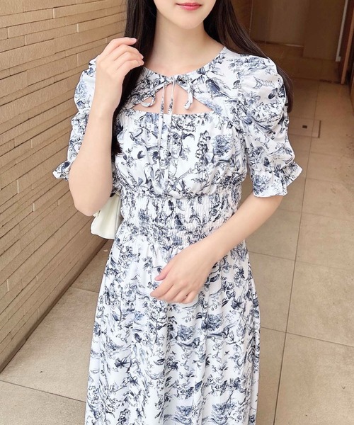 INGNI ワンピース デコルテオープン花柄ワンピース : ZOZOTOWN