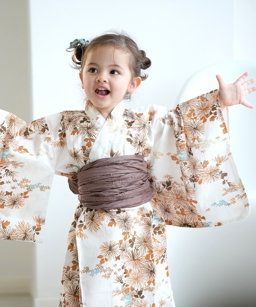 ひよこ商店　浴衣 浴衣 子供 女の子 ひよこ商店 kids 高級変わり織 子供浴衣3点