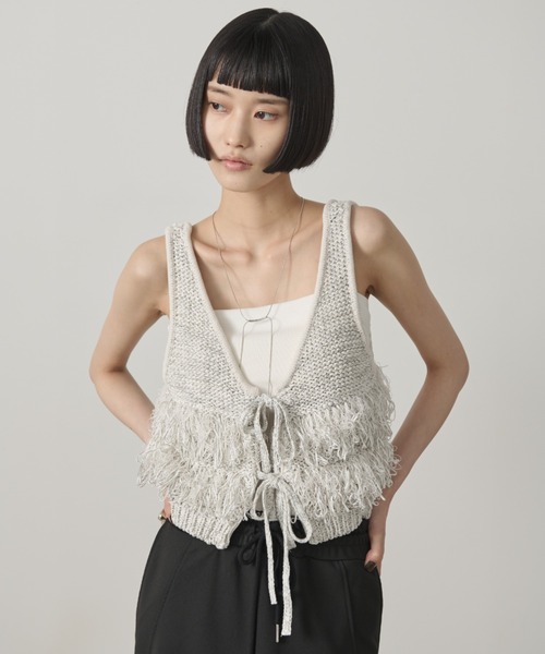 ニットジレ AIC. ベスト ジレ 2WAYフリンジニットベスト レディース