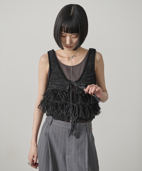 ビビィ Bibiy. トレンチ ベスト　ジレ　2way フリンジ　アシンメトリー DRESSTERIOR ベスト ジレ 「コットン100％／ショート丈」2WAY