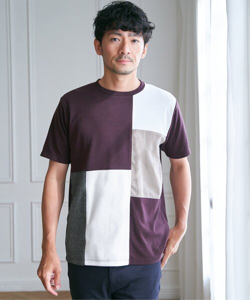 ikka（イッカ） tシャツ ブロックスCHスエード切り替えTシャツ メンズ