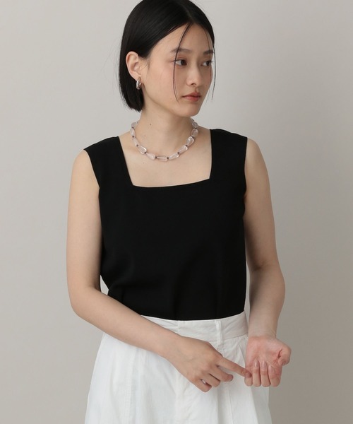 ノースリーブ ジップアップ トップス タンクトップ 2色 hr8663 MUHET タンクトップ ノースリーブ layered like tank top with