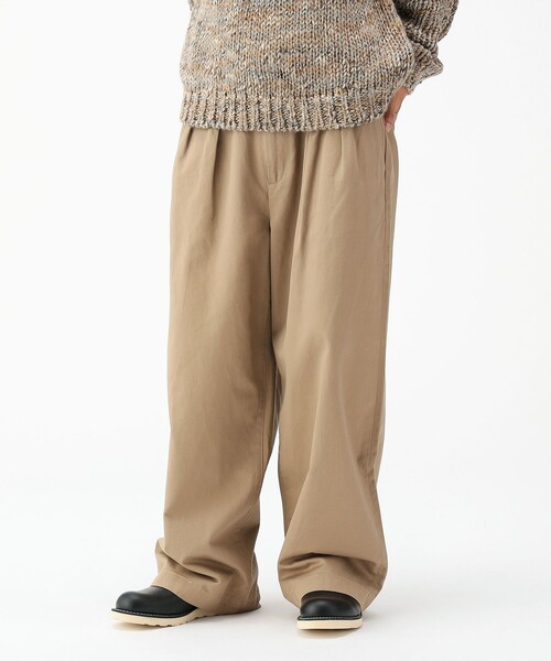 BEAMS（ビームス） パンツ ワイドストレート 2プリーツ チノ パンツ