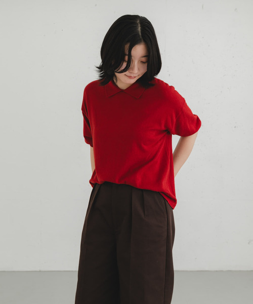 かぐれ✨24SS　ハーフスリーブポロニット　ブラック　リネン　完売品 ハーフスリーブポロニットボディスーツ（ニット/セーター