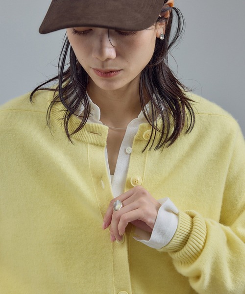 cororonさま専用　新品　シルクカシミヤ　カーディガン　イエロー　M セール】 アルパカフード付きカーディガン （カーディガン・ボレロ