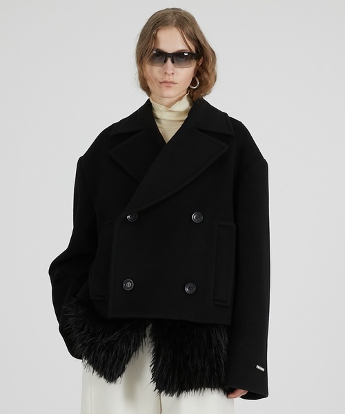 ヴェロニクブランキーノ　ウール100% ブラック ダブルブレストピーコート PRANK PROJECT（プランクプロジェクト） ピーコート pコート ファー