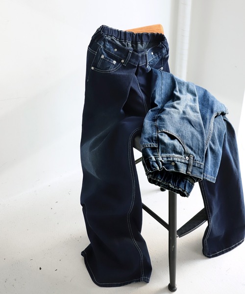 [antiqua] [patterntorso] обработка Denim брюки L индиго голубой женский 