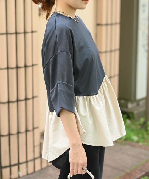 YOKO CHAN 半袖 バイカラー フリル トップス 36 YOKO CHAN フリル オフ