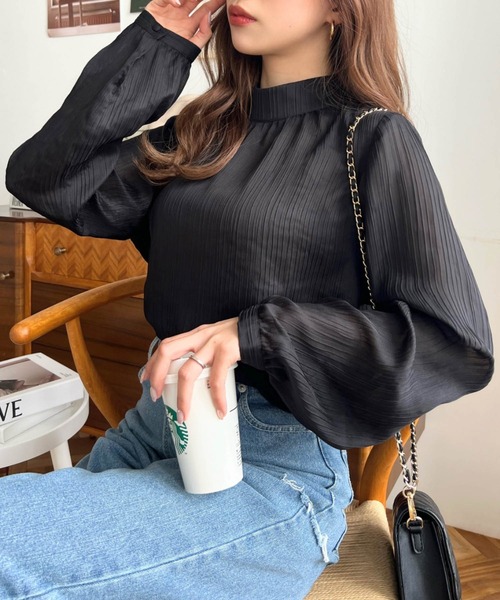「moment+」 長袖ブラウス M ブルー レディース