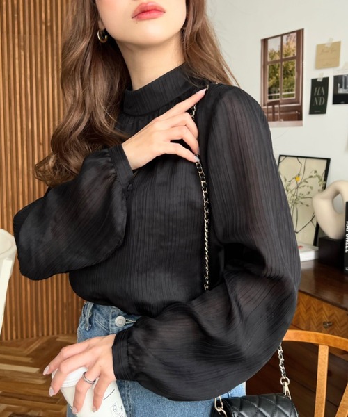 「moment+」 長袖ブラウス M ブルー レディース