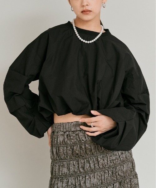 タイプライター ショート バルーン ブラウス トップス / Cotton Typewriter Short Balloon Top レディース