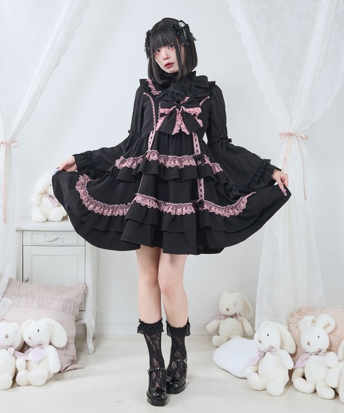 DearMyLove ジャンパースカート フリルたっぷりはしごレースリボン