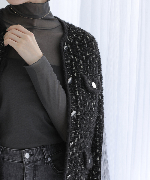 TORRAZZO DONNA ゴールド釦 ニットツイードジャケット ブラック TORRAZZO DONNA ニットツイードジャケット BLACK 黒 金ボタン - メルカリ