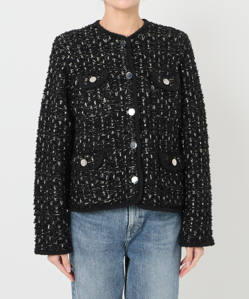 TORRAZZO DONNA ゴールド釦 ニットツイードジャケット ブラック torrazzo donna（トラッゾドンナ）】ツイードニットジャケット | nulla