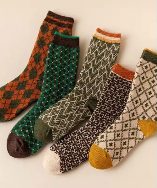 靴下 「 ammy. / エイミードット 」 レトロカラー ノルディック ジャガード ソックス レディース | ブランド登録なし | 06