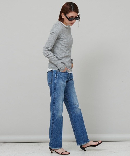 Curensology」 ダメージ加工デニムパンツ 38 ブルー レディース