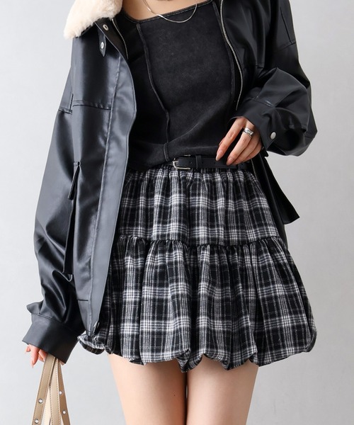 SpRay（スプレイ） スカート ベルト付きチェックバルーンミニスカート