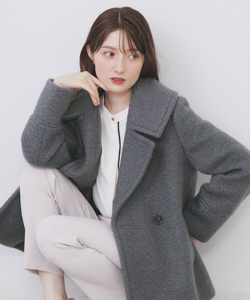 今季新品　インデックス　ブークレピーコート　チェスターコート index（インデックス） ピーコート pコート ブークレミドルコート