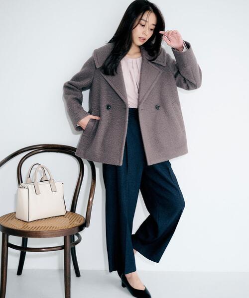 今季新品　インデックス　ブークレピーコート　チェスターコート index（インデックス） ピーコート pコート ブークレミドルコート