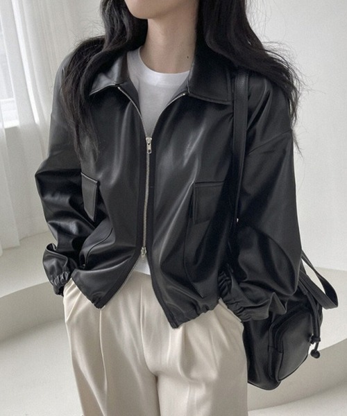 Sally Lunn コート アウター 襟付きフェイクレザージャケット