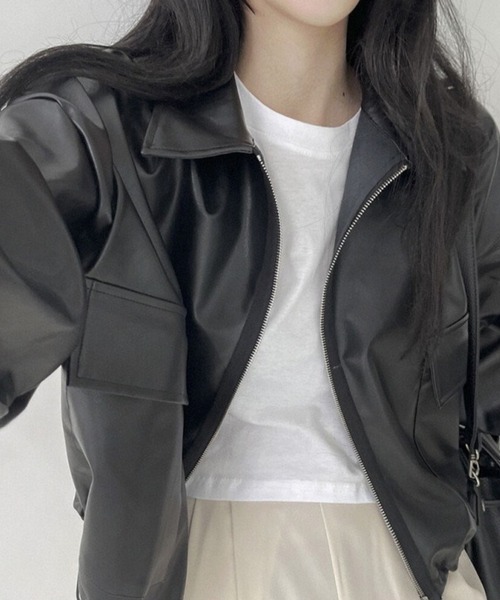 Sally Lunn コート アウター 襟付きフェイクレザージャケット