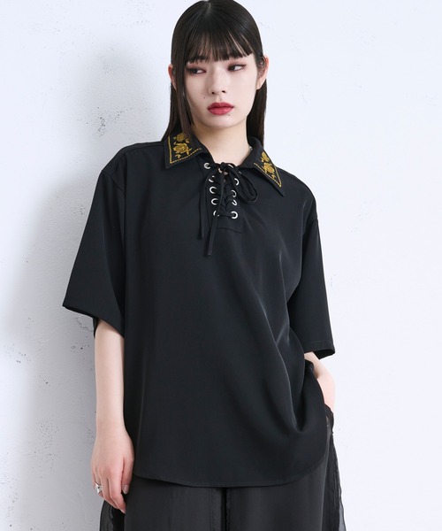 「Ellno Loset」 半袖シャツ MEDIUM ブラック メンズ_画像5